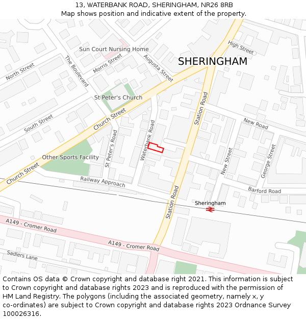 13, WATERBANK ROAD, SHERINGHAM, NR26 8RB: Location map and indicative extent of plot