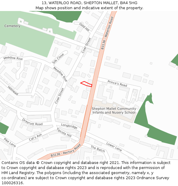 13, WATERLOO ROAD, SHEPTON MALLET, BA4 5HG: Location map and indicative extent of plot