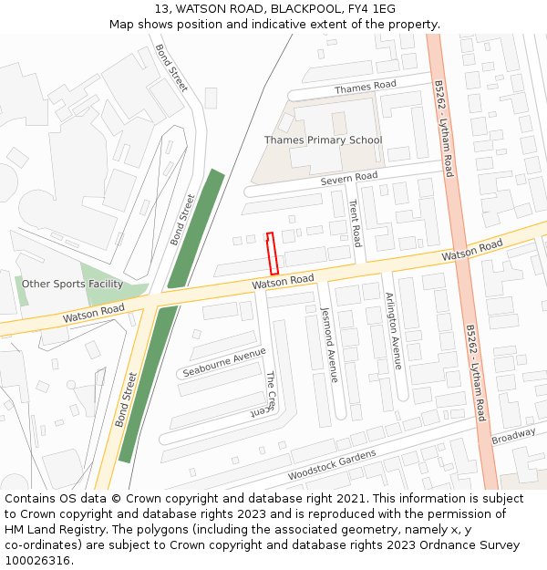13, WATSON ROAD, BLACKPOOL, FY4 1EG: Location map and indicative extent of plot