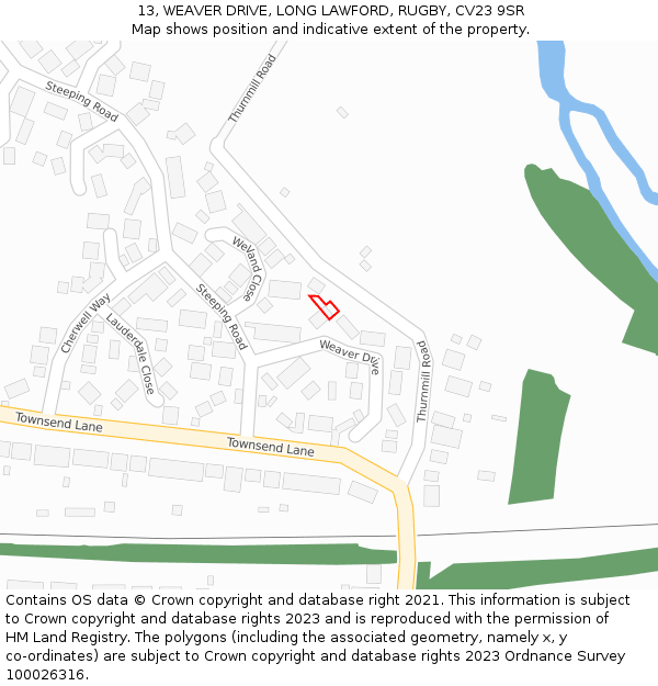 13, WEAVER DRIVE, LONG LAWFORD, RUGBY, CV23 9SR: Location map and indicative extent of plot