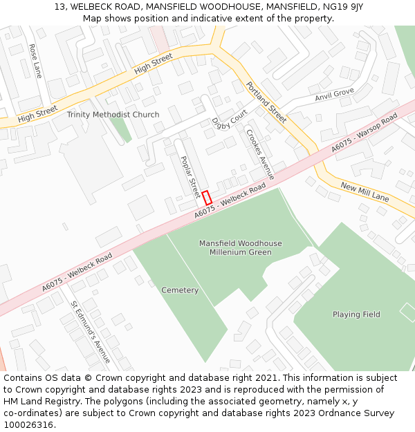 13, WELBECK ROAD, MANSFIELD WOODHOUSE, MANSFIELD, NG19 9JY: Location map and indicative extent of plot