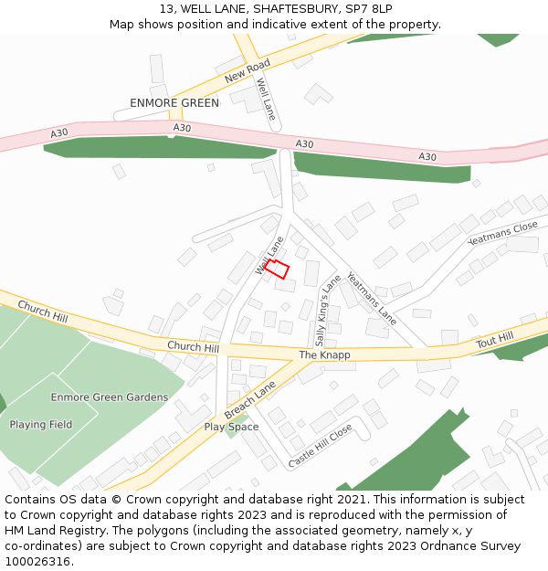 13, WELL LANE, SHAFTESBURY, SP7 8LP: Location map and indicative extent of plot