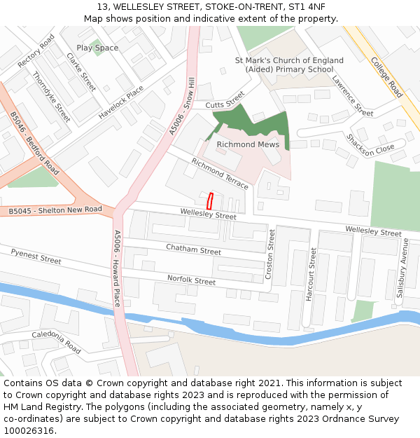 13, WELLESLEY STREET, STOKE-ON-TRENT, ST1 4NF: Location map and indicative extent of plot