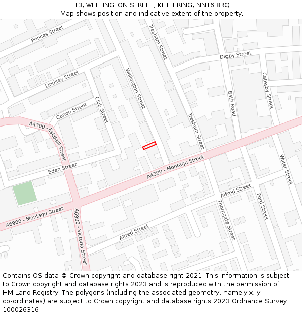 13, WELLINGTON STREET, KETTERING, NN16 8RQ: Location map and indicative extent of plot
