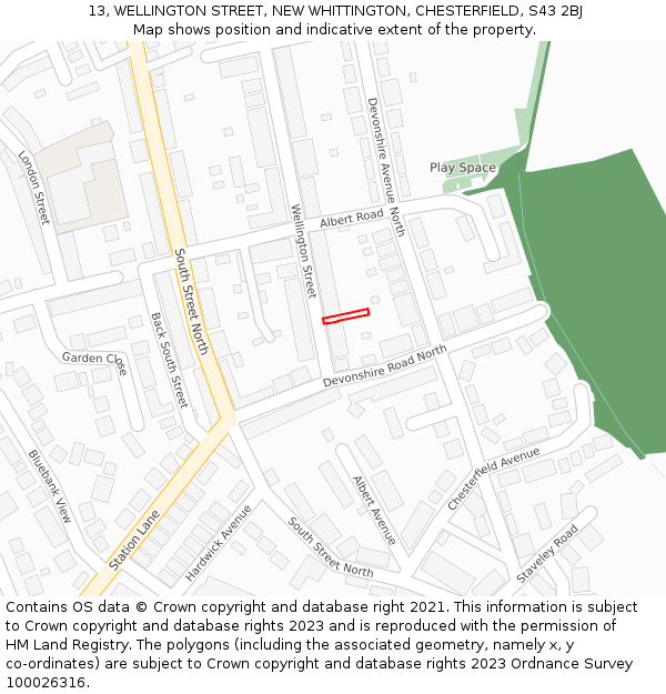 13, WELLINGTON STREET, NEW WHITTINGTON, CHESTERFIELD, S43 2BJ: Location map and indicative extent of plot