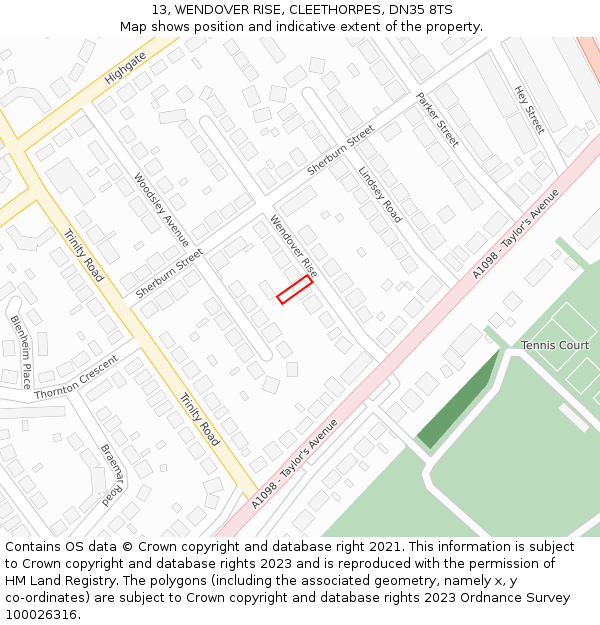 13, WENDOVER RISE, CLEETHORPES, DN35 8TS: Location map and indicative extent of plot