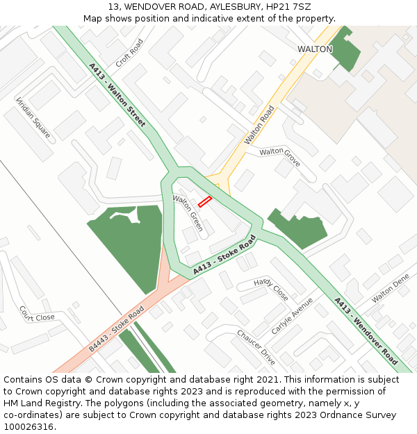 13, WENDOVER ROAD, AYLESBURY, HP21 7SZ: Location map and indicative extent of plot