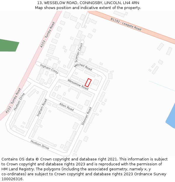 13, WESSELOW ROAD, CONINGSBY, LINCOLN, LN4 4RN: Location map and indicative extent of plot