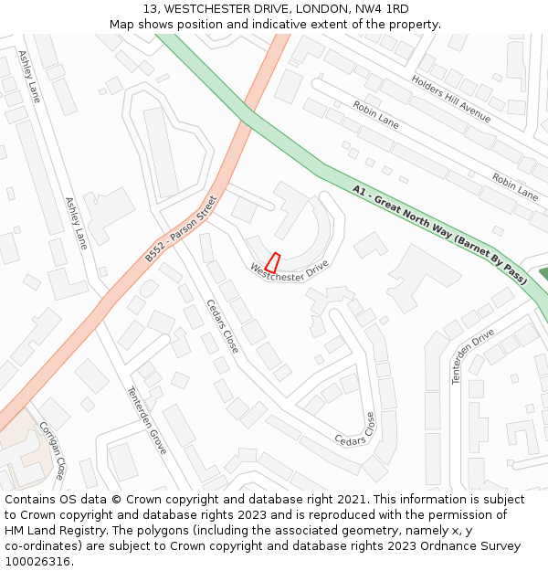 13, WESTCHESTER DRIVE, LONDON, NW4 1RD: Location map and indicative extent of plot