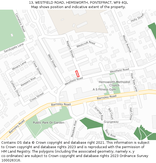 13, WESTFIELD ROAD, HEMSWORTH, PONTEFRACT, WF9 4QL: Location map and indicative extent of plot