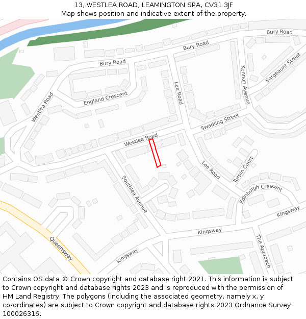 13, WESTLEA ROAD, LEAMINGTON SPA, CV31 3JF: Location map and indicative extent of plot