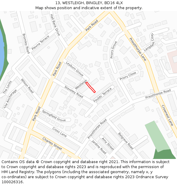 13, WESTLEIGH, BINGLEY, BD16 4LX: Location map and indicative extent of plot