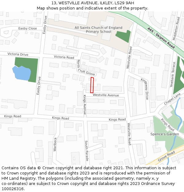 13, WESTVILLE AVENUE, ILKLEY, LS29 9AH: Location map and indicative extent of plot