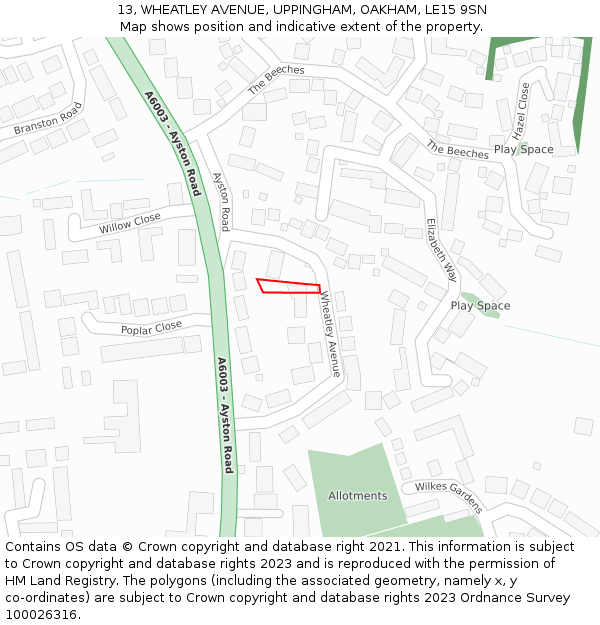 13, WHEATLEY AVENUE, UPPINGHAM, OAKHAM, LE15 9SN: Location map and indicative extent of plot