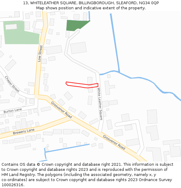 13, WHITELEATHER SQUARE, BILLINGBOROUGH, SLEAFORD, NG34 0QP: Location map and indicative extent of plot