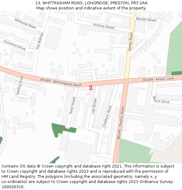 13, WHITTINGHAM ROAD, LONGRIDGE, PRESTON, PR3 2AA: Location map and indicative extent of plot