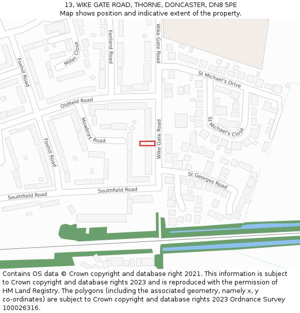 13, WIKE GATE ROAD, THORNE, DONCASTER, DN8 5PE: Location map and indicative extent of plot