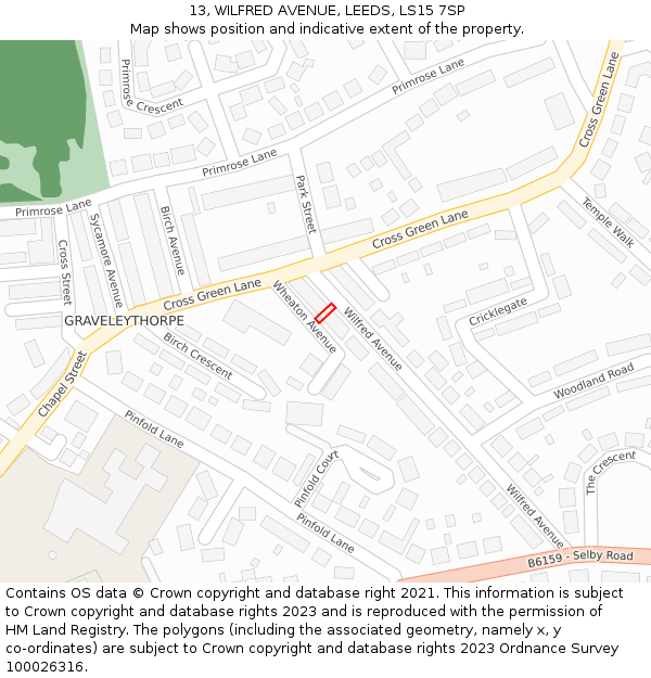 13, WILFRED AVENUE, LEEDS, LS15 7SP: Location map and indicative extent of plot