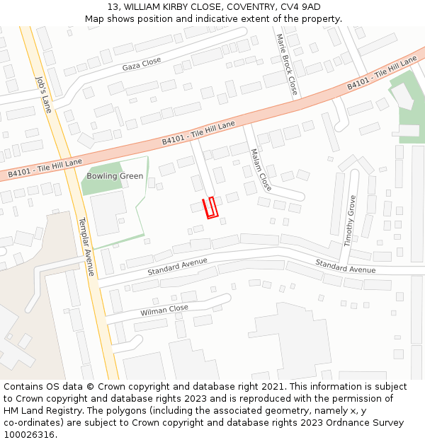 13, WILLIAM KIRBY CLOSE, COVENTRY, CV4 9AD: Location map and indicative extent of plot