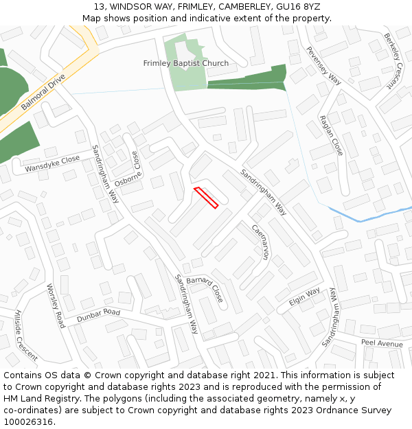 13, WINDSOR WAY, FRIMLEY, CAMBERLEY, GU16 8YZ: Location map and indicative extent of plot