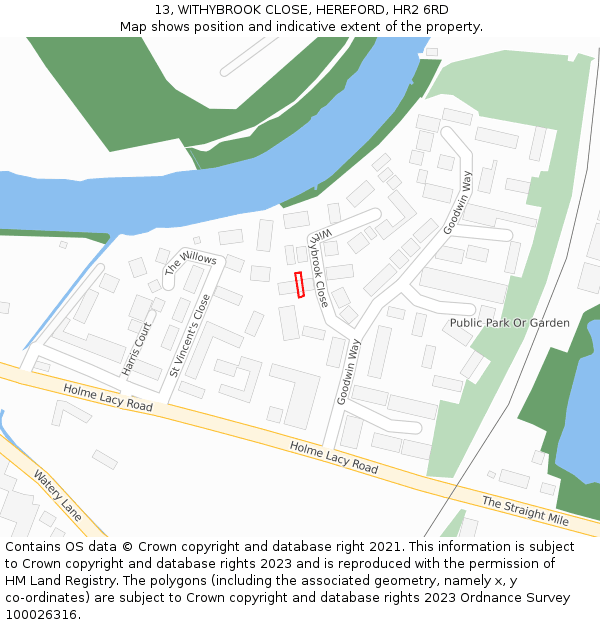 13, WITHYBROOK CLOSE, HEREFORD, HR2 6RD: Location map and indicative extent of plot