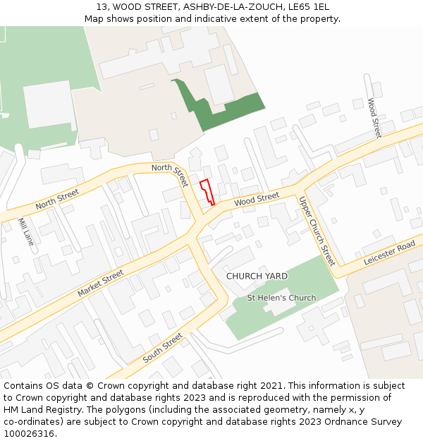 13, WOOD STREET, ASHBY-DE-LA-ZOUCH, LE65 1EL: Location map and indicative extent of plot