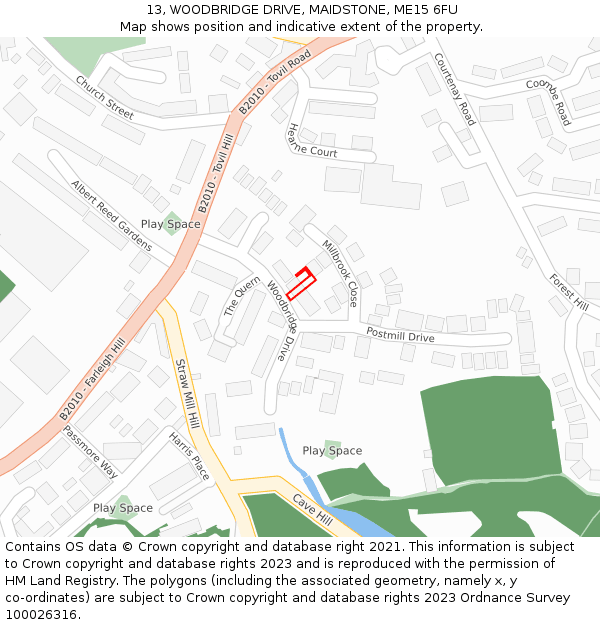 13, WOODBRIDGE DRIVE, MAIDSTONE, ME15 6FU: Location map and indicative extent of plot