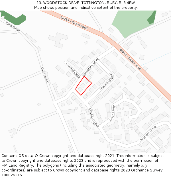 13, WOODSTOCK DRIVE, TOTTINGTON, BURY, BL8 4BW: Location map and indicative extent of plot