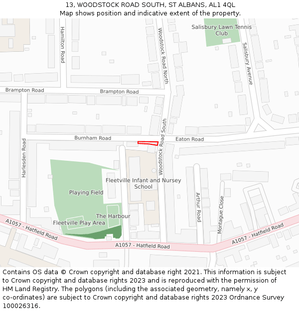13, WOODSTOCK ROAD SOUTH, ST ALBANS, AL1 4QL: Location map and indicative extent of plot