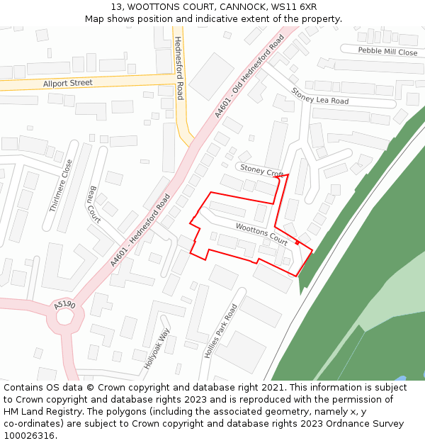 13, WOOTTONS COURT, CANNOCK, WS11 6XR: Location map and indicative extent of plot