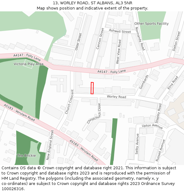 13, WORLEY ROAD, ST ALBANS, AL3 5NR: Location map and indicative extent of plot