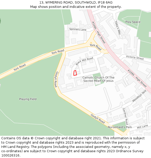 13, WYMERING ROAD, SOUTHWOLD, IP18 6AG: Location map and indicative extent of plot