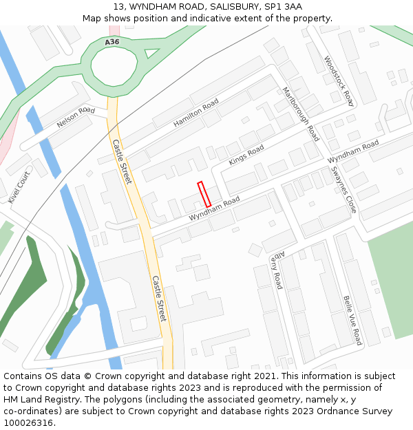 13, WYNDHAM ROAD, SALISBURY, SP1 3AA: Location map and indicative extent of plot