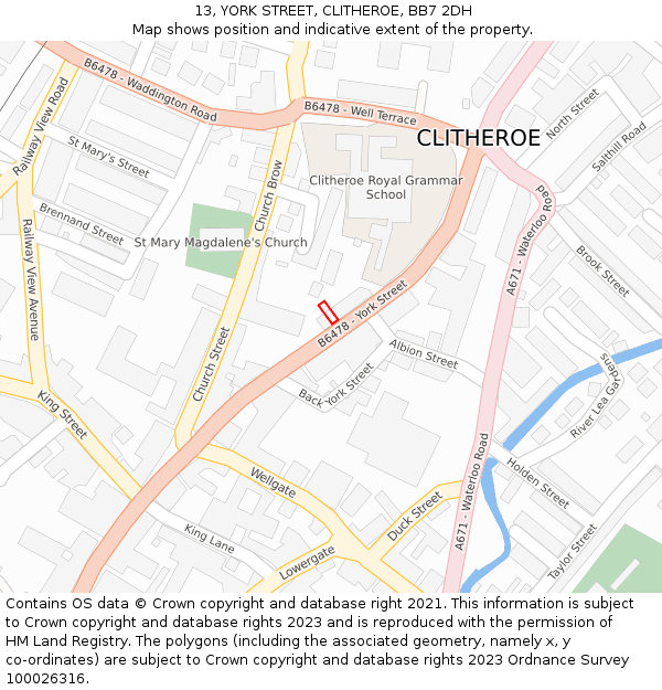 13, YORK STREET, CLITHEROE, BB7 2DH: Location map and indicative extent of plot