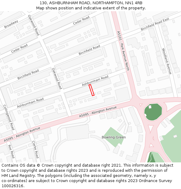 130, ASHBURNHAM ROAD, NORTHAMPTON, NN1 4RB: Location map and indicative extent of plot