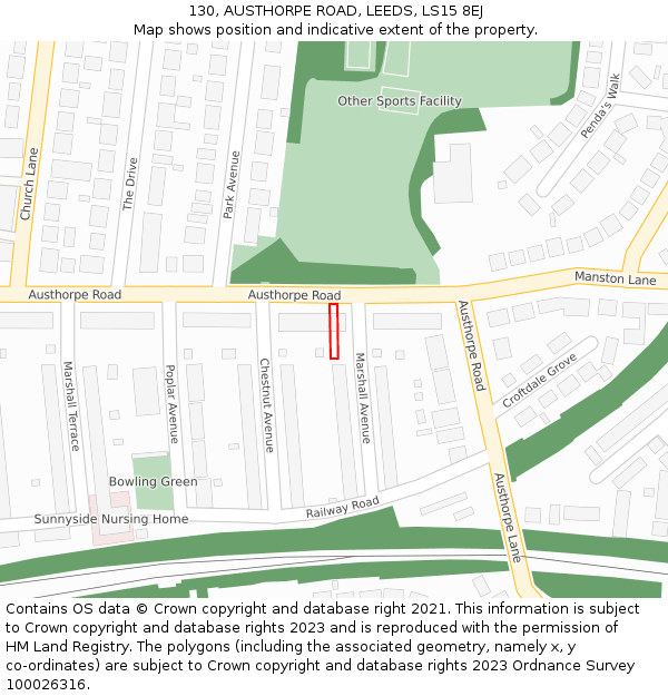 130, AUSTHORPE ROAD, LEEDS, LS15 8EJ: Location map and indicative extent of plot