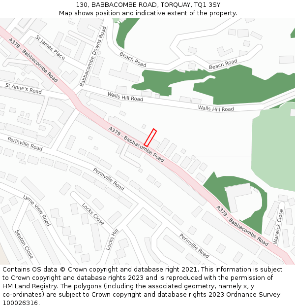 130, BABBACOMBE ROAD, TORQUAY, TQ1 3SY: Location map and indicative extent of plot