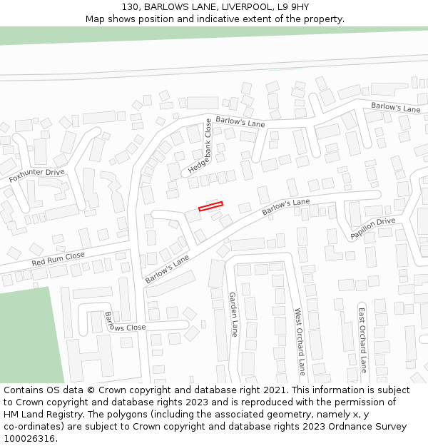 130, BARLOWS LANE, LIVERPOOL, L9 9HY: Location map and indicative extent of plot