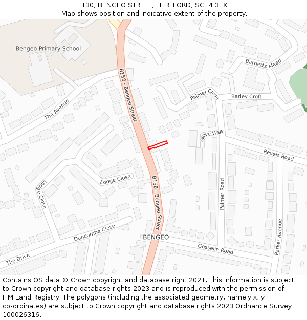 130, BENGEO STREET, HERTFORD, SG14 3EX: Location map and indicative extent of plot