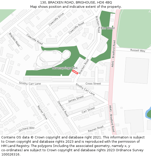 130, BRACKEN ROAD, BRIGHOUSE, HD6 4BQ: Location map and indicative extent of plot