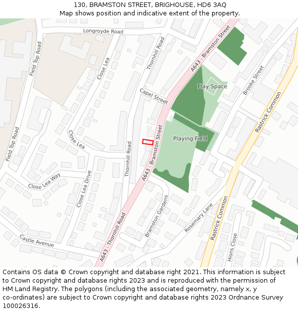 130, BRAMSTON STREET, BRIGHOUSE, HD6 3AQ: Location map and indicative extent of plot