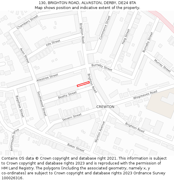 130, BRIGHTON ROAD, ALVASTON, DERBY, DE24 8TA: Location map and indicative extent of plot