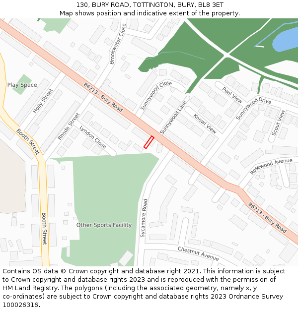 130, BURY ROAD, TOTTINGTON, BURY, BL8 3ET: Location map and indicative extent of plot
