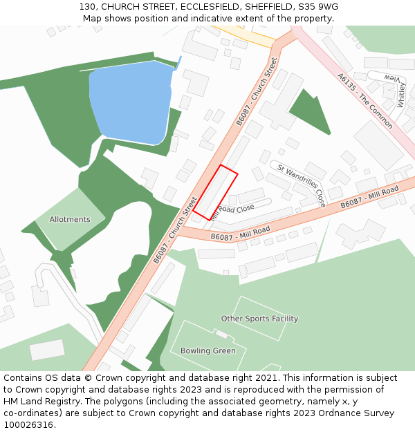 130, CHURCH STREET, ECCLESFIELD, SHEFFIELD, S35 9WG: Location map and indicative extent of plot