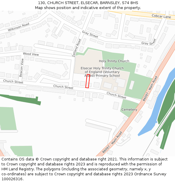 130, CHURCH STREET, ELSECAR, BARNSLEY, S74 8HS: Location map and indicative extent of plot