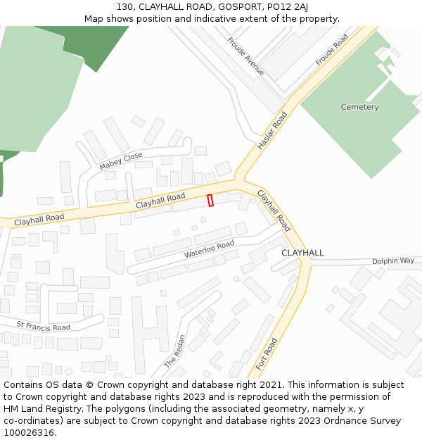 130, CLAYHALL ROAD, GOSPORT, PO12 2AJ: Location map and indicative extent of plot