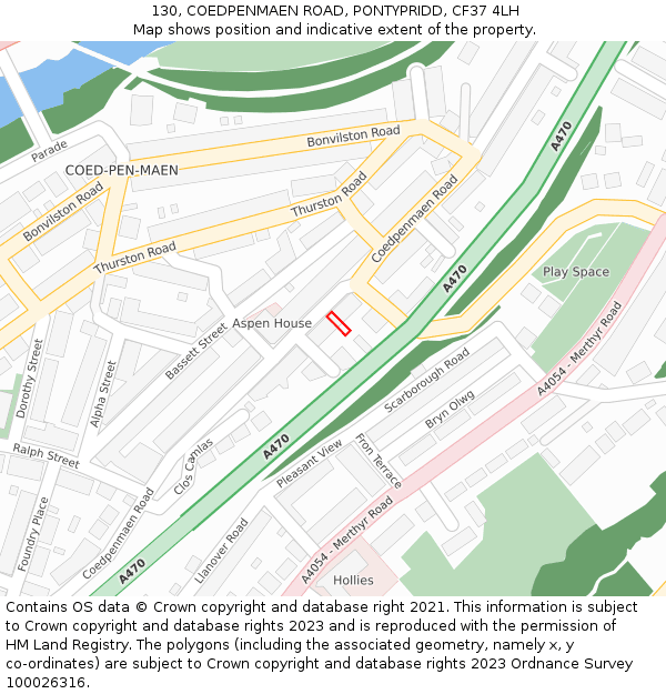 130, COEDPENMAEN ROAD, PONTYPRIDD, CF37 4LH: Location map and indicative extent of plot
