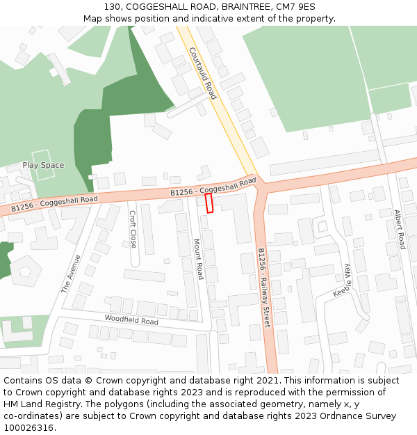 130, COGGESHALL ROAD, BRAINTREE, CM7 9ES: Location map and indicative extent of plot