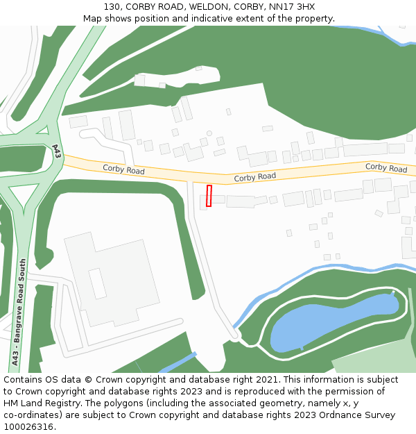 130, CORBY ROAD, WELDON, CORBY, NN17 3HX: Location map and indicative extent of plot