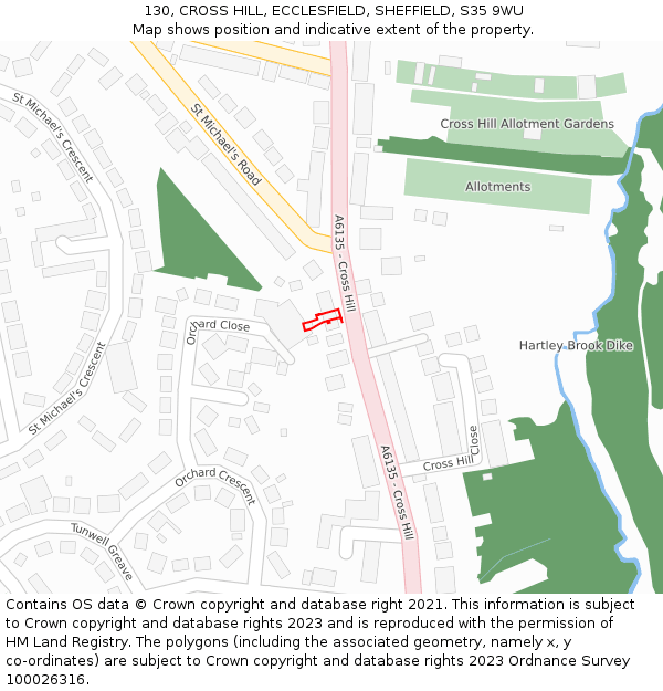 130, CROSS HILL, ECCLESFIELD, SHEFFIELD, S35 9WU: Location map and indicative extent of plot